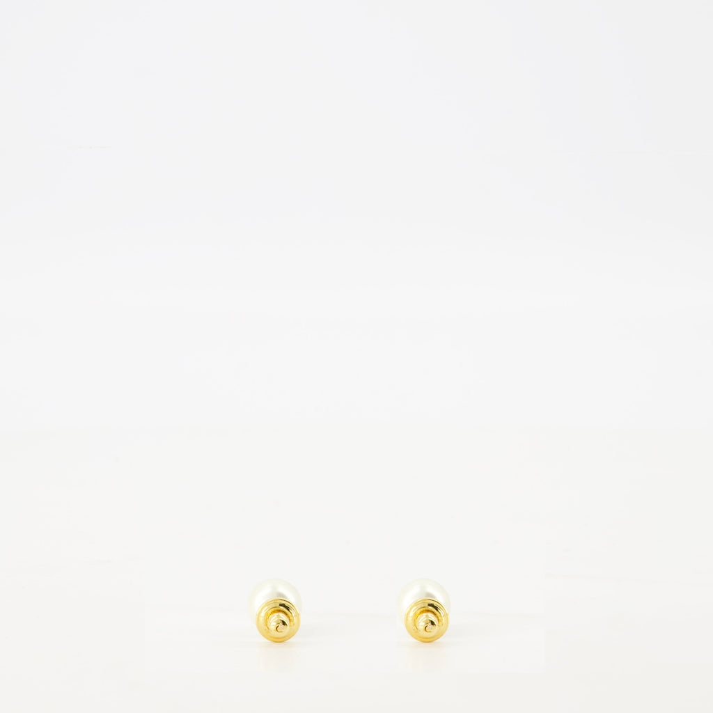 VLogo Pearl Earrings, Valentino Garavani jewelry, butterfly clasp earrings, gold metallic earrings, resin pearl accessories