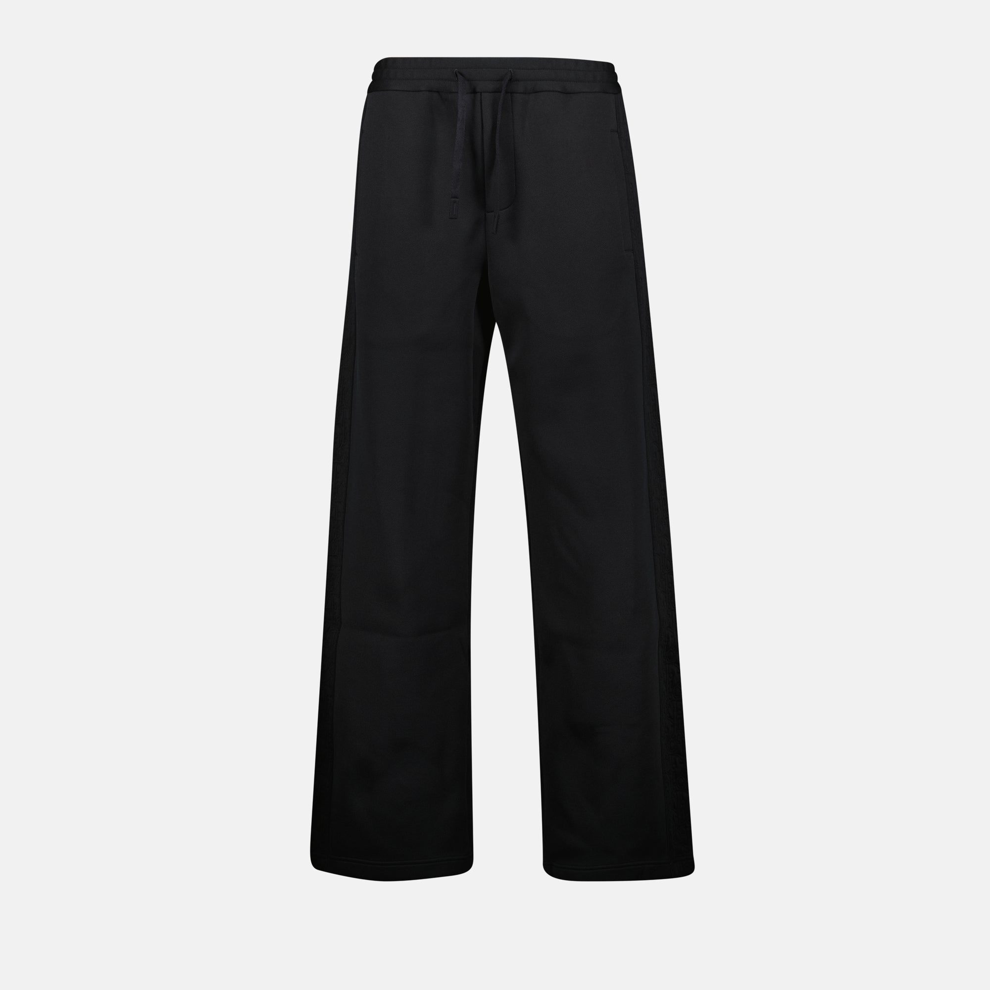 Oblique jogger pants, drawstring waist, embroidered logo, side motif, piped pockets