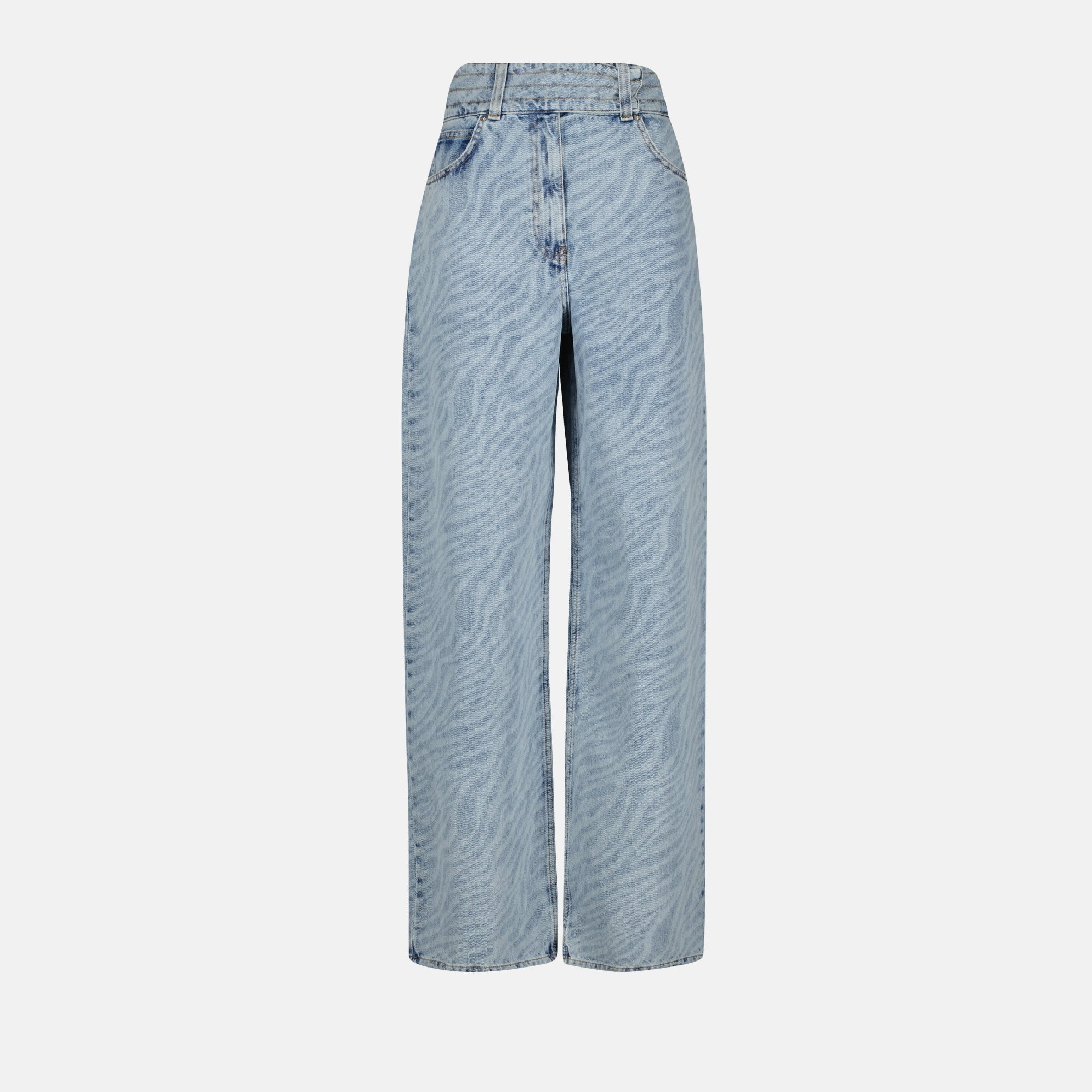 Light Blue Zebra Print Wide-Leg Jeans