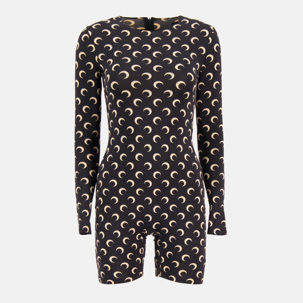 Marine Serre jumpsuit, Moon print clothing, short jumpsuit, polyamide outfit, autumn/winter fashion