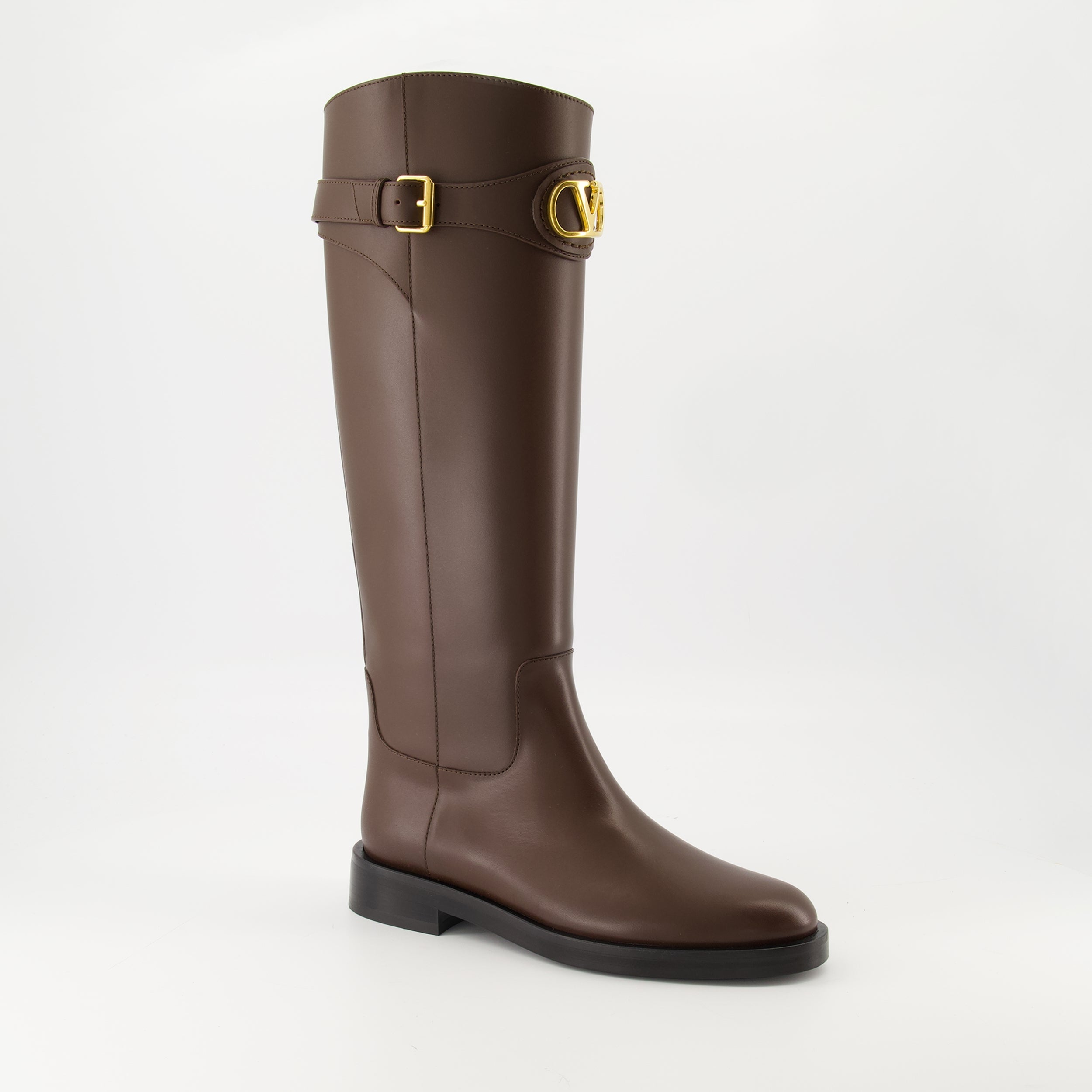 VLogo boots, Valentino Garavani, brown leather boots, designer footwear, elegant boots