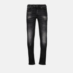 Diesel Jean Sleenker, slim fit jeans, five-pocket denim, black washed jeans, men's casual wear