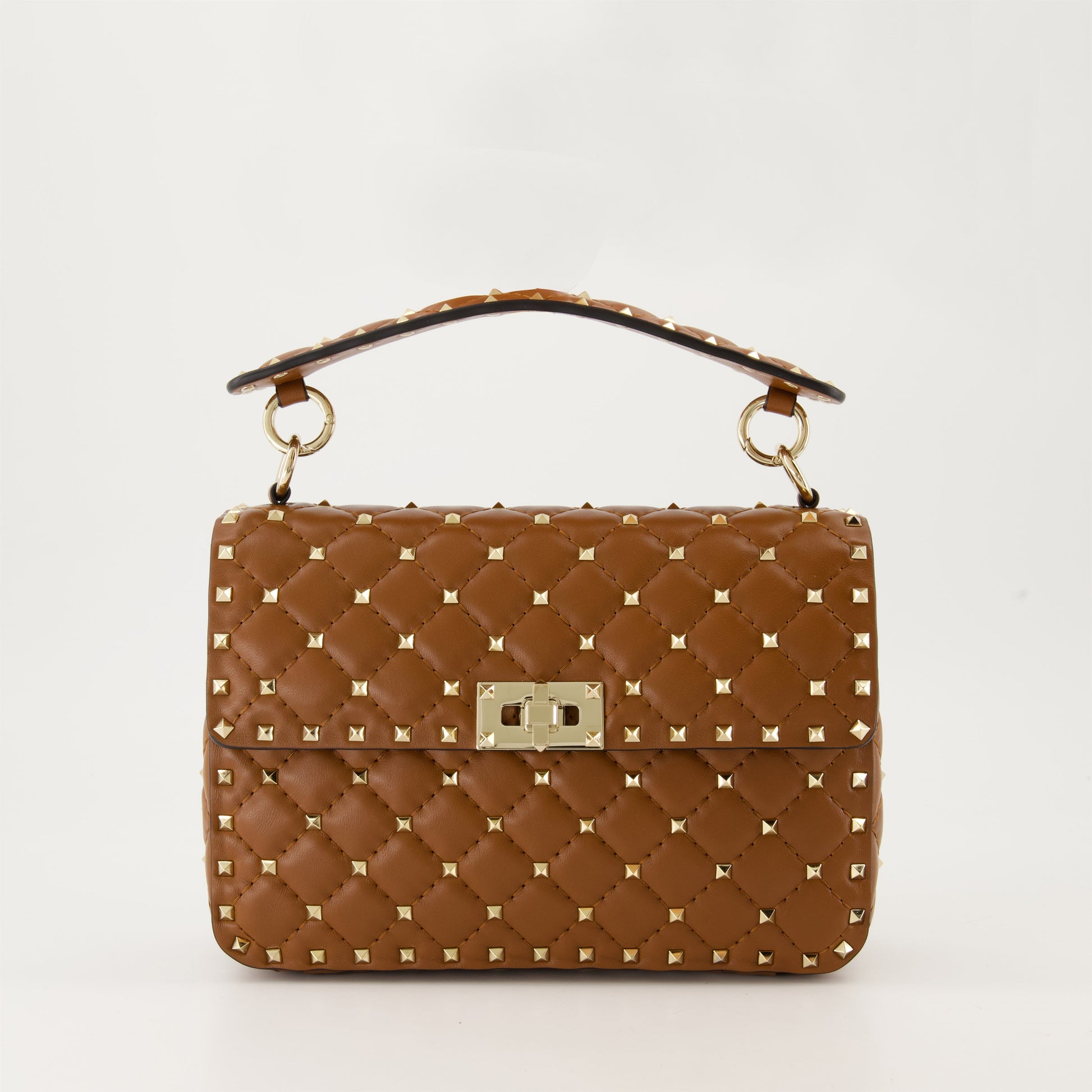 Rockstud Spike bag, Valentino Garavani, brown leather bag, quilted leather handbag, luxury designer bag