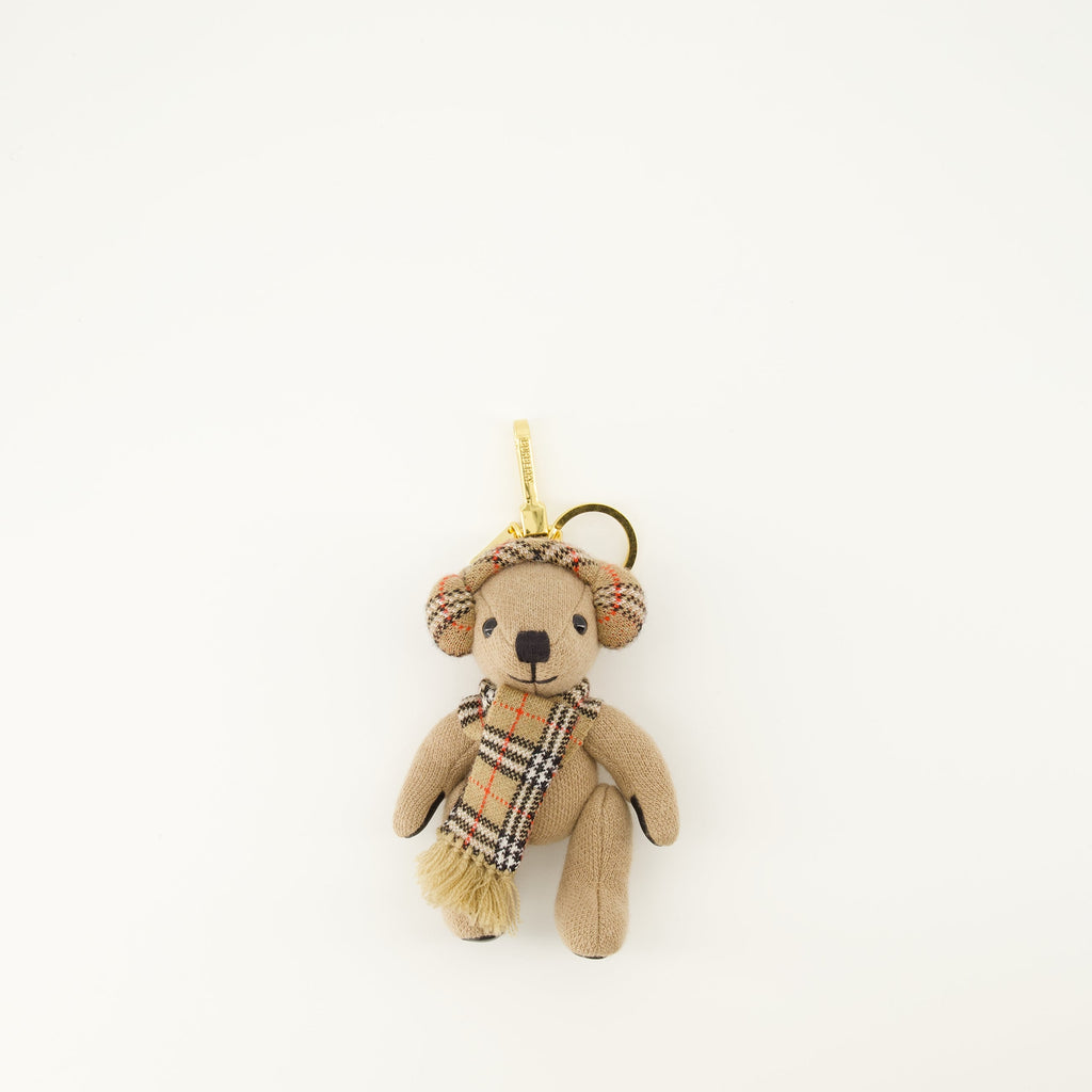 Burberry keychain, Thomas Bear accessory, wool cashmere keychain, beige keychain, designer keychain