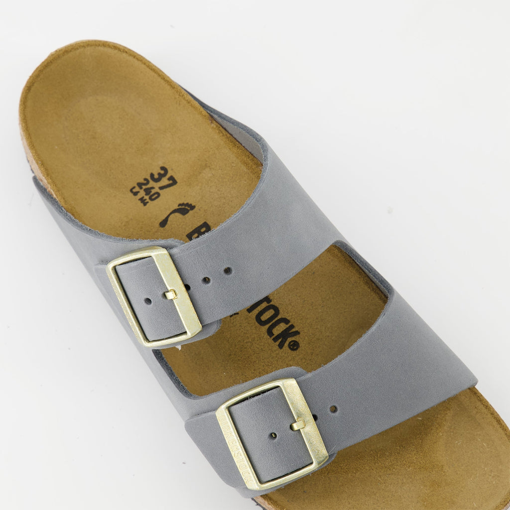 Birkenstock Arizona sandals, grey sandals, oiled leather footwear, adjustable sandals, comfortable summer shoes