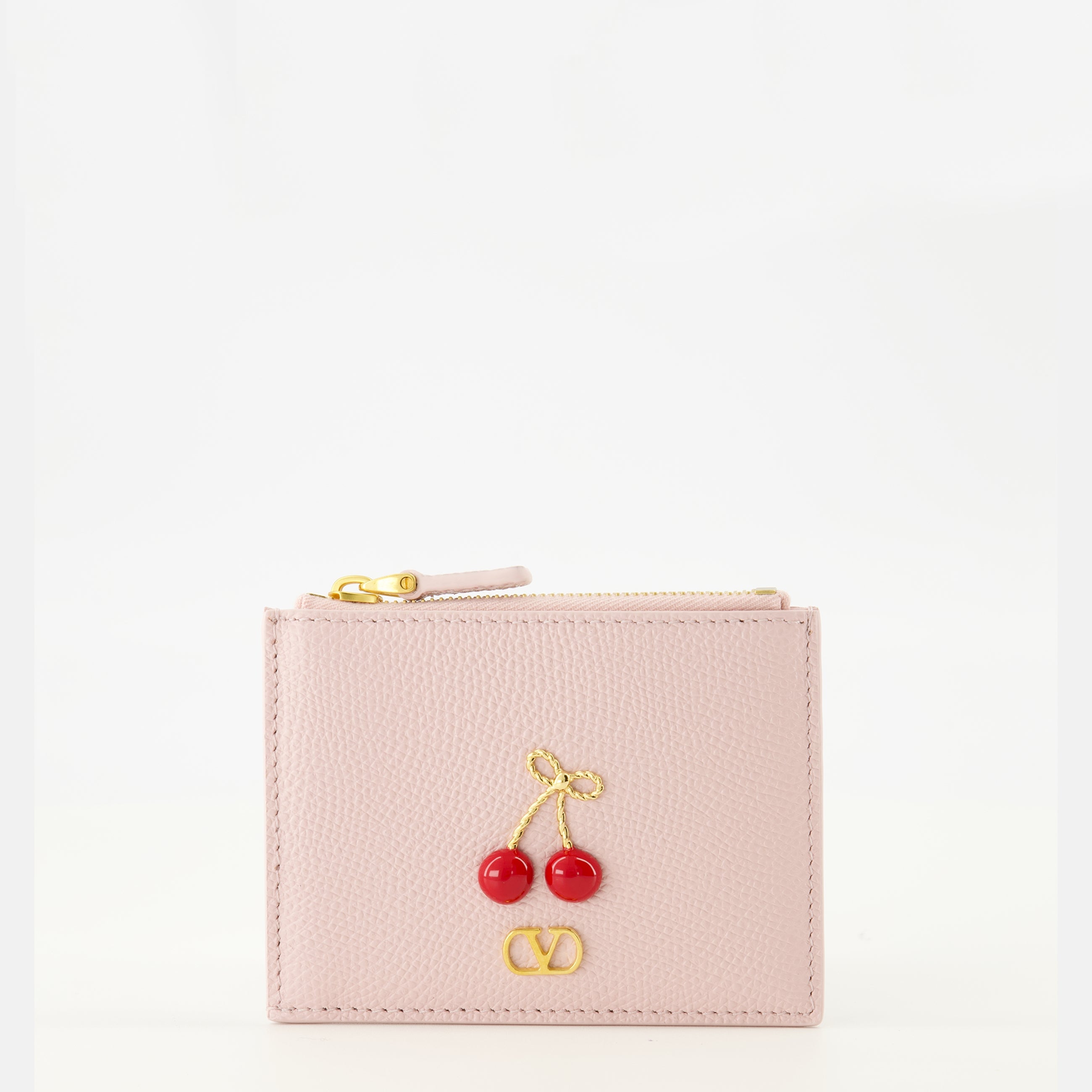 Image of Cherryfic Pink Card Holder by Valentino Garavani for Women - Season Spring-Summer 2026 - Front View
