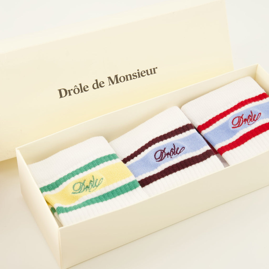 striped socks, Drôle De Monsieur, cotton socks, embroidered logo, men's accessories