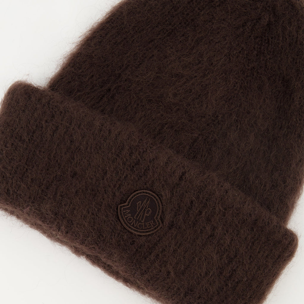Moncler beanie, mohair blend hat, brown wool hat, winter accessories, luxury headwear