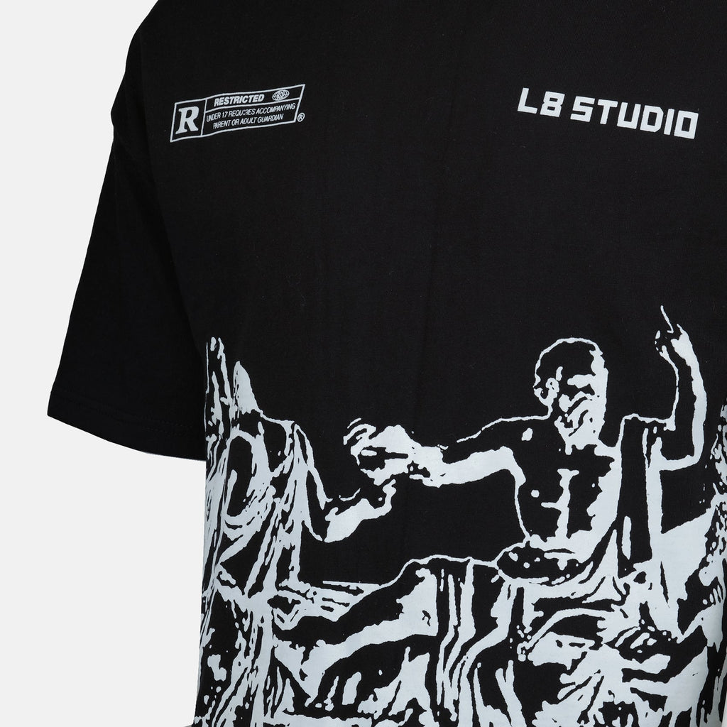 Image du T-shirt noir Socrate par L8 Studio pour hommes - Saison Printemps-Été 2025 - Détail Vue 1