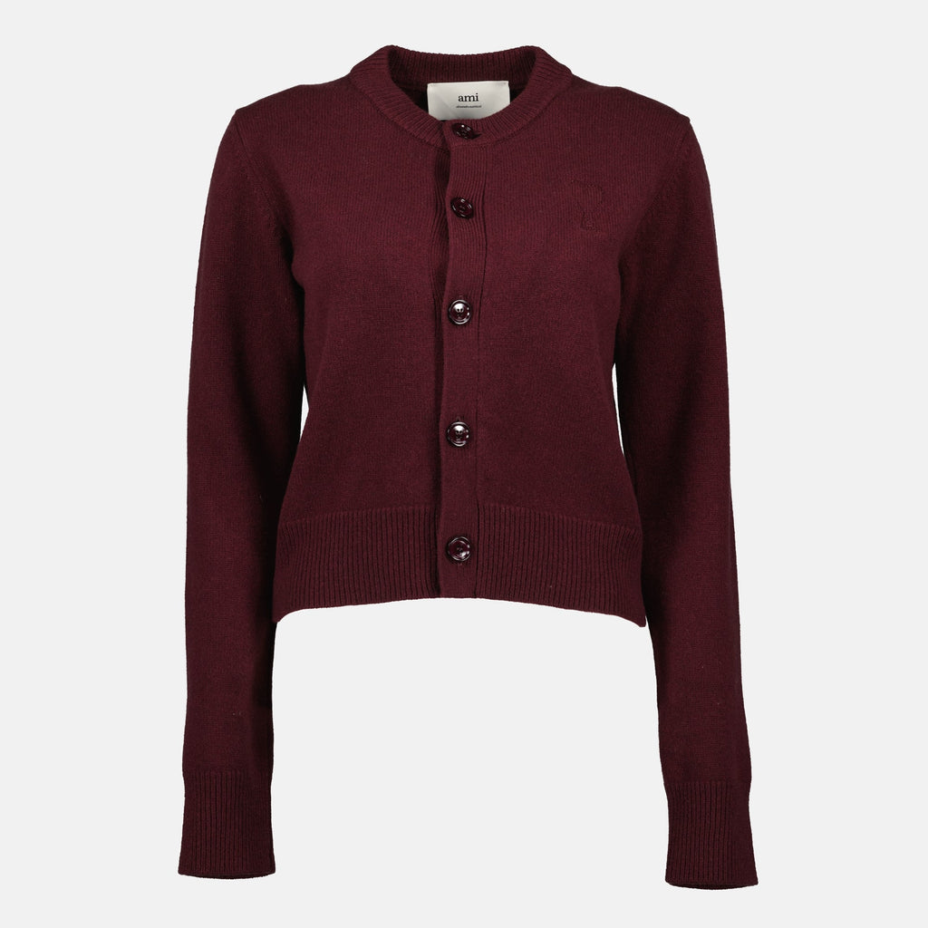 AMI de Coeur cardigan, burgundy cardigan, women's knitwear, luxury cardigan, fall winter fashion