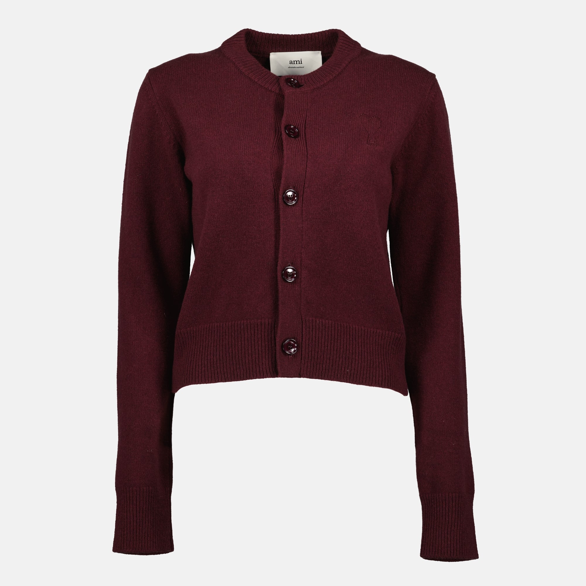 AMI de Coeur cardigan, burgundy cardigan, women's knitwear, luxury cardigan, fall winter fashion