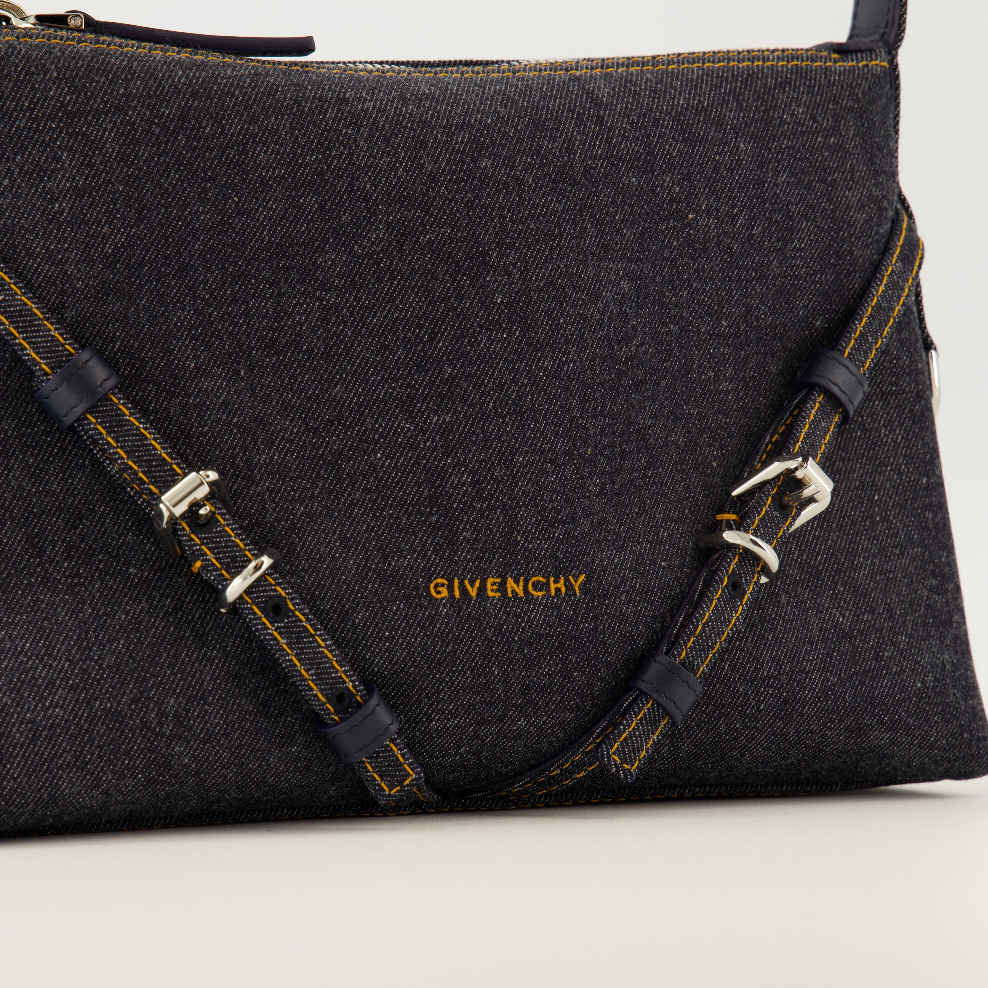 Givenchy bag, denim mini bag, Voyou bag, designer accessories, gold details bag