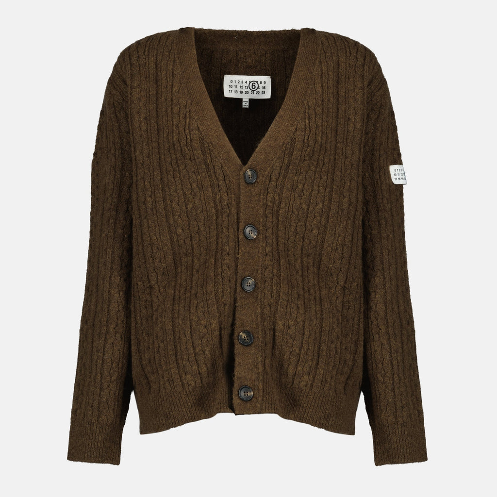 brown cardigan, MM6 cardigan, wool cardigan, ribbed cardigan, autumn-winter fashion