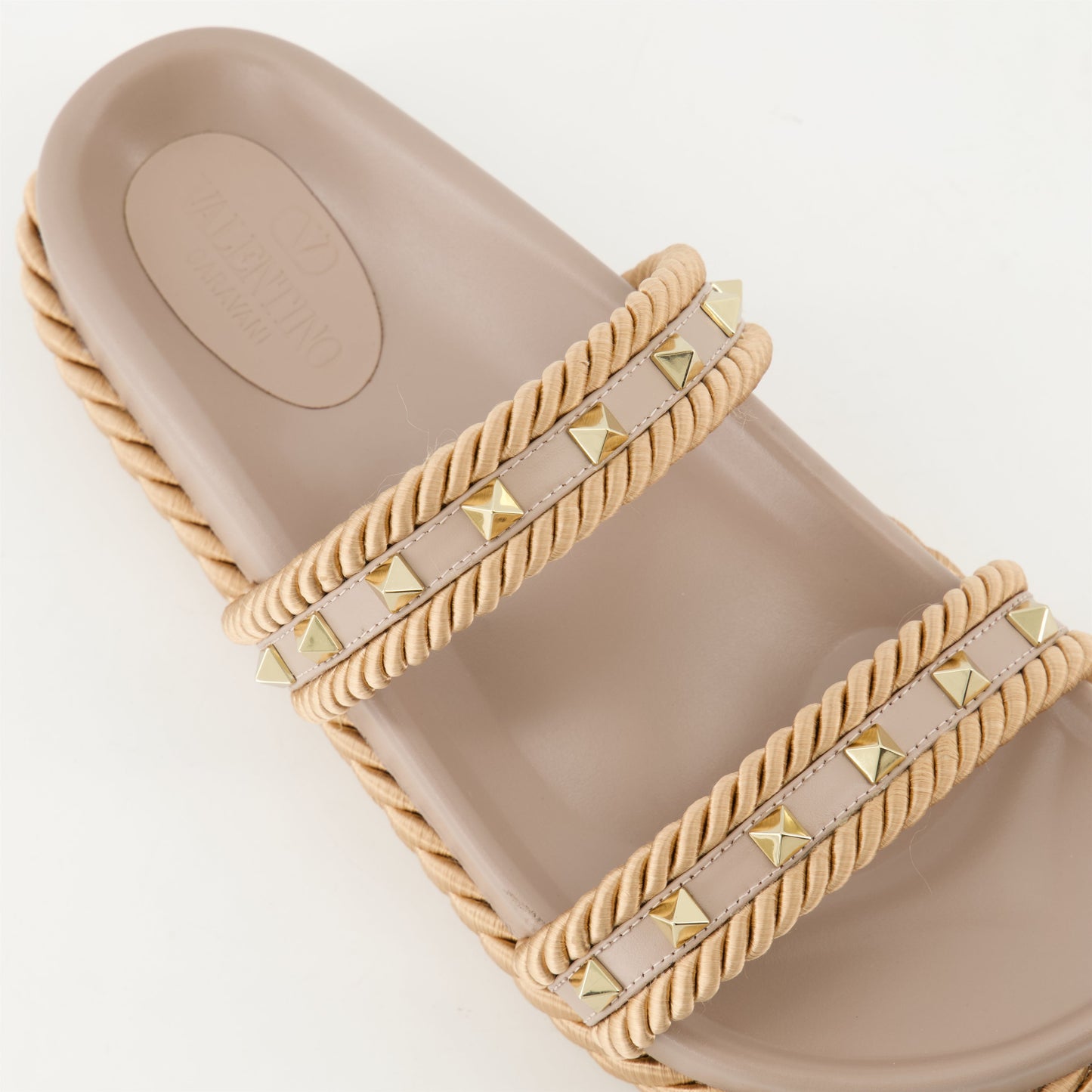 Rockstud sandals, beige platform sandals, Valentino shoes, designer footwear, stylish sandals