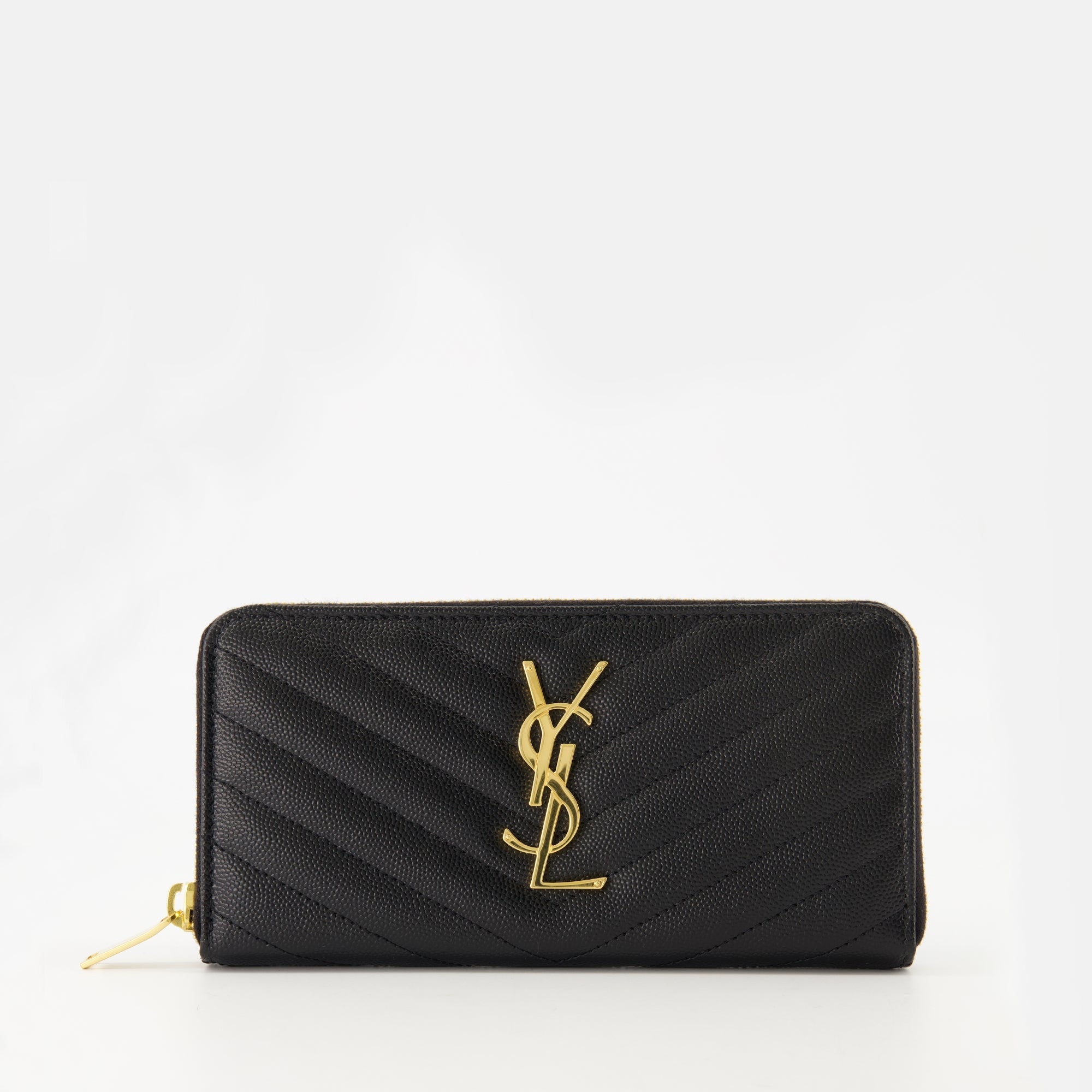 black wallet, Saint Laurent wallet, grained leather wallet, luxury accessories, Cassandre wallet