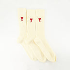 Ami socks, beige socks, heart logo socks, cotton socks, unisex socks