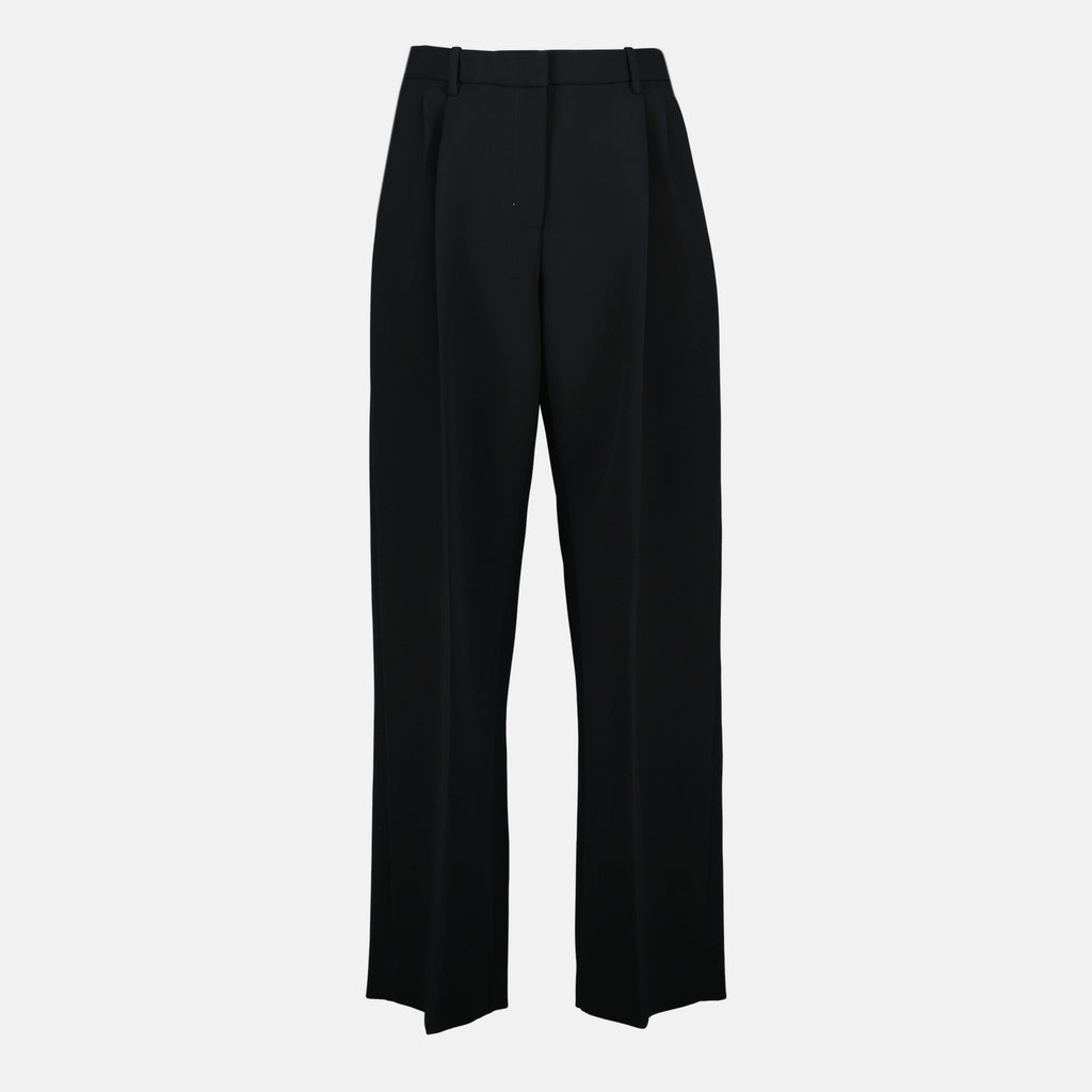 Khaite August pants, black wide-leg trousers, high waist pants, polyester pants, fashion trousers