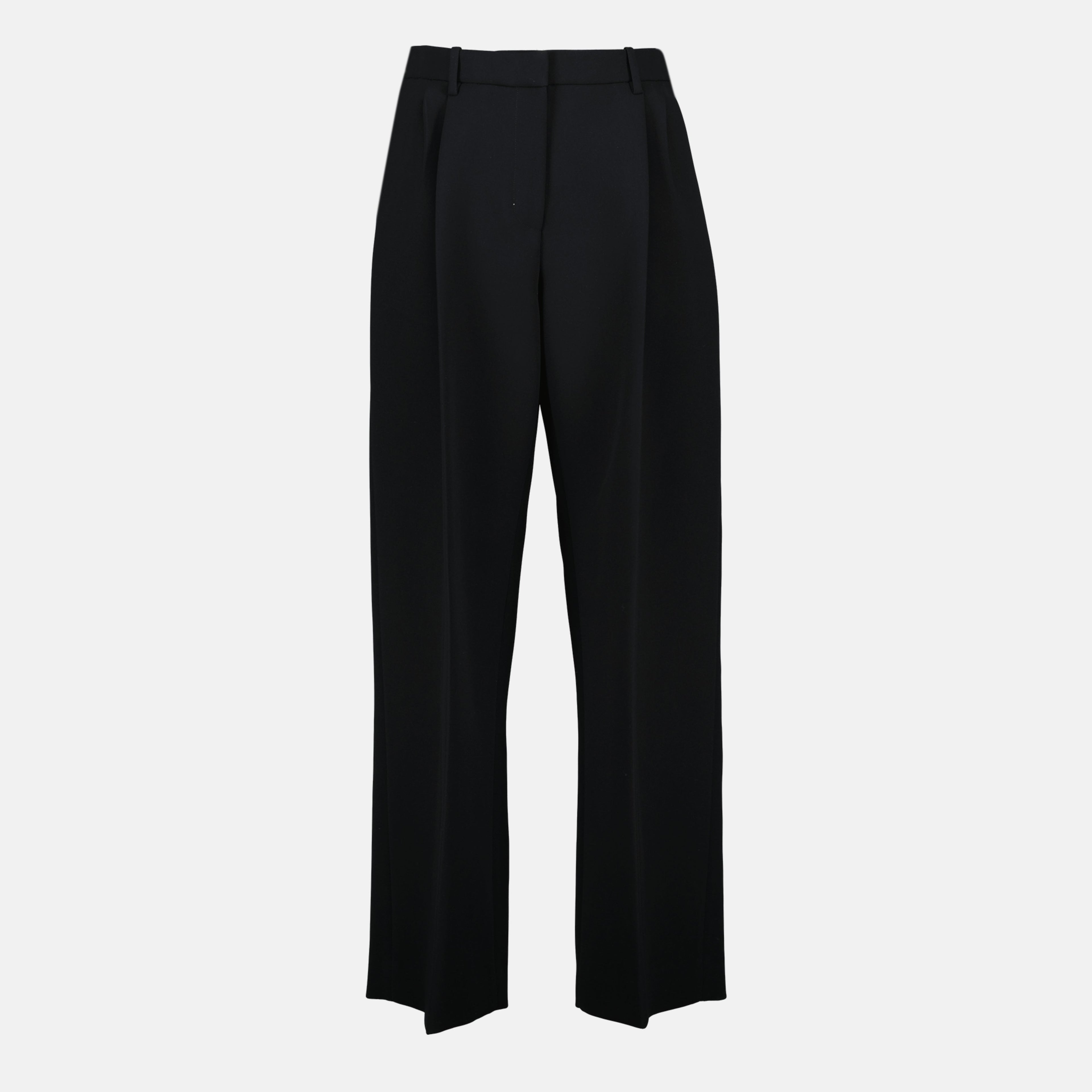 Khaite August pants, black wide-leg trousers, high waist pants, polyester pants, fashion trousers