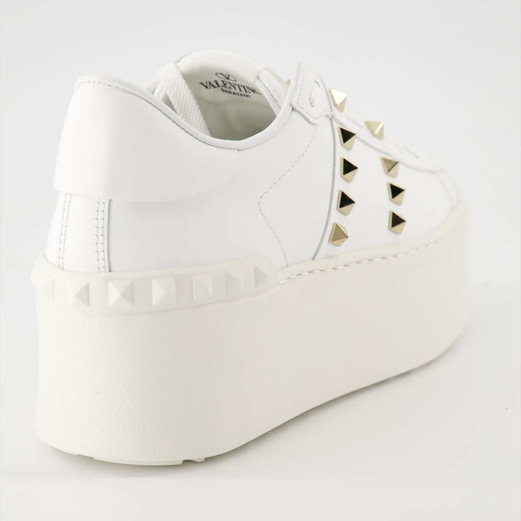 luxurious sneakers, Valentino Garavani, white leather shoes, Rockstud sneakers, flatform sneakers