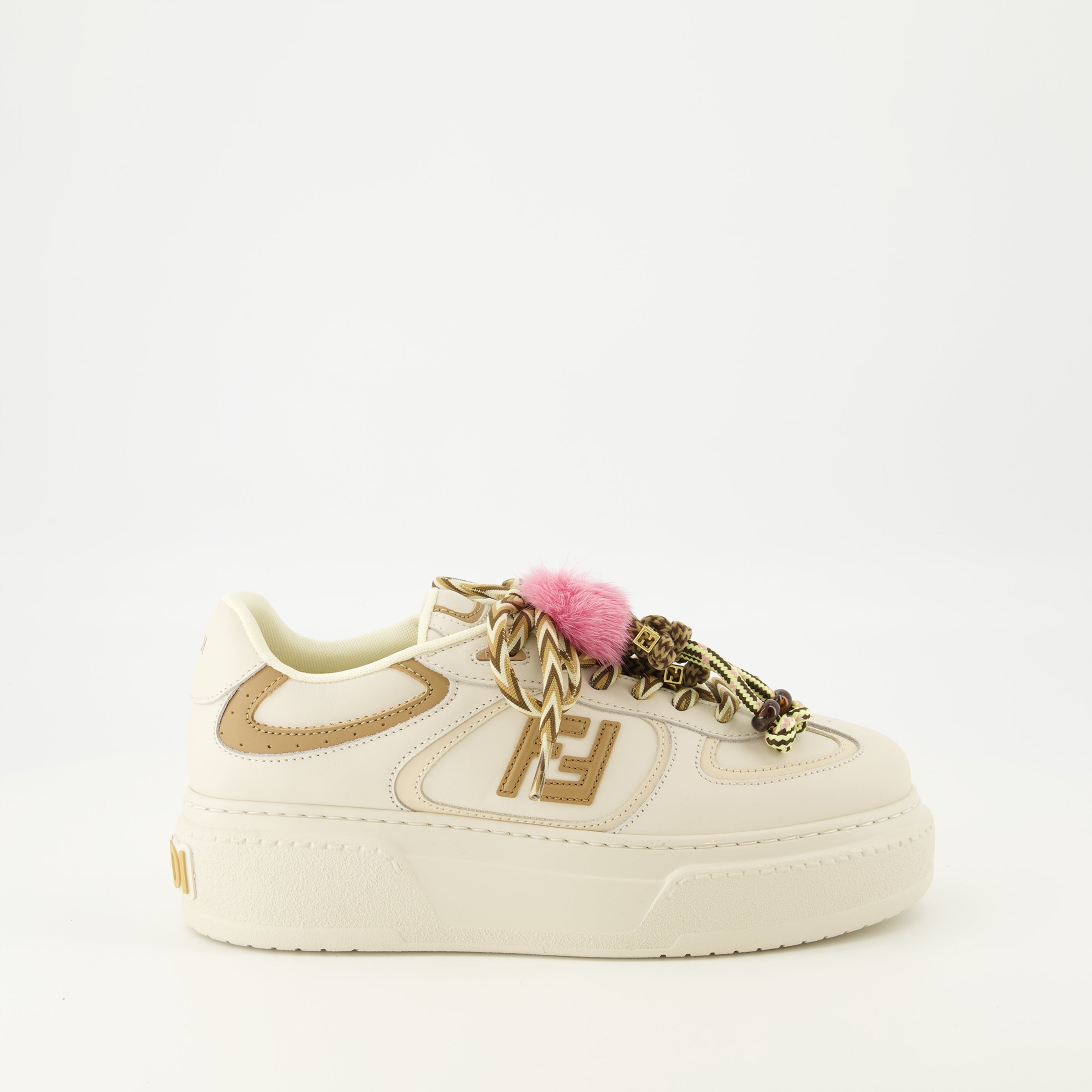 Fendi sneakers, platform sneakers, beige sneakers, calf leather footwear, non-slip sneakers