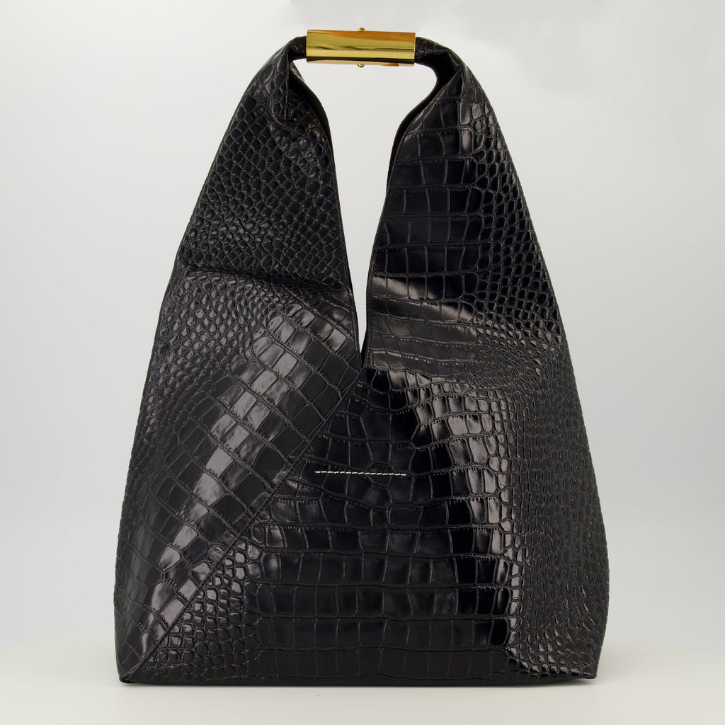 crocodile print bag, Mm6 bag, medium bag, patent leather bag, fashion accessories