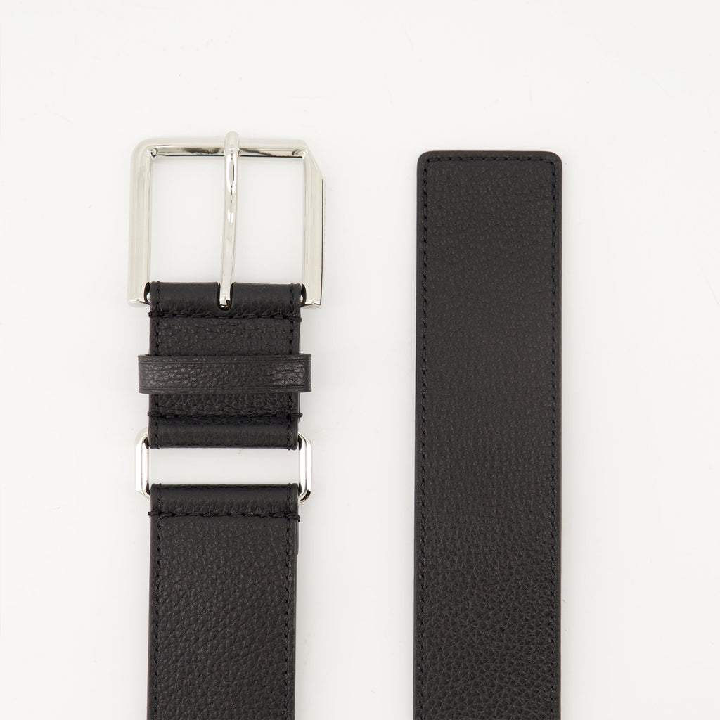 Givenchy belt, black leather belt, grained calfskin, silver-tone details, Voyou line