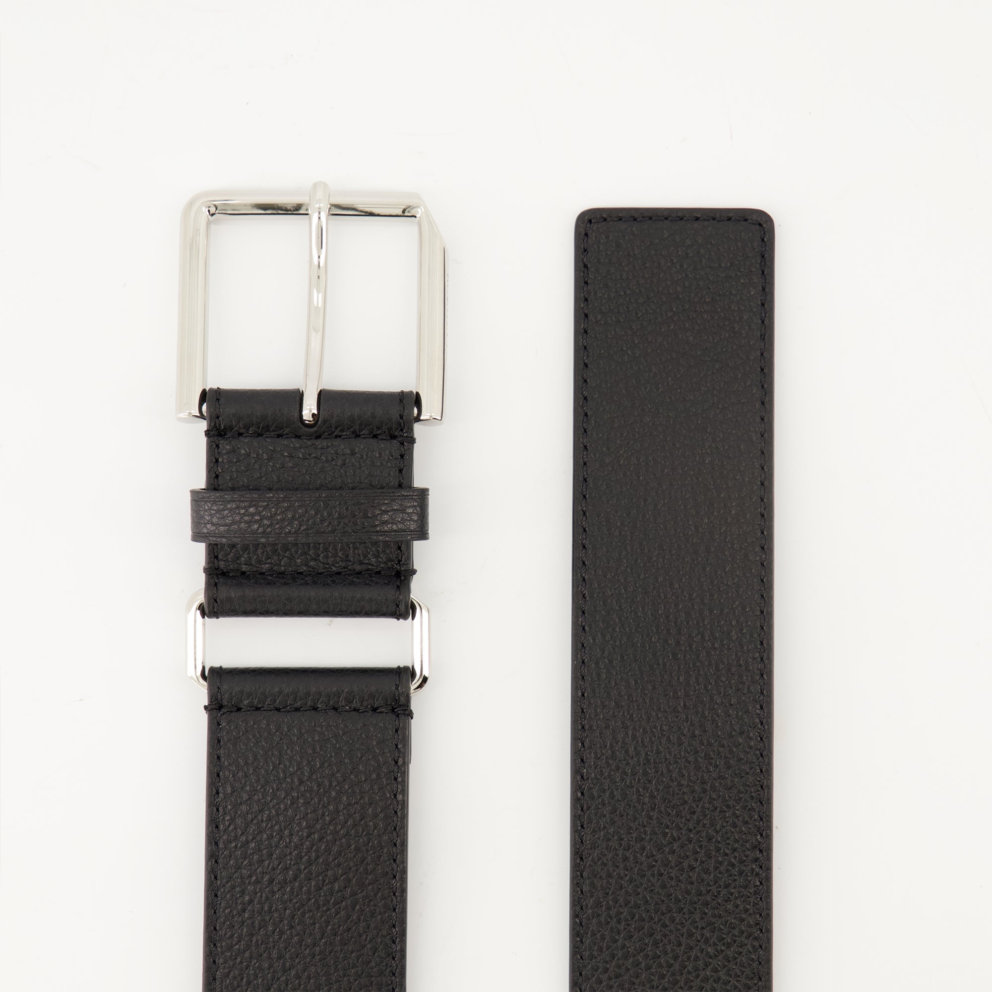 Givenchy belt, black leather belt, grained calfskin, silver-tone details, Voyou line