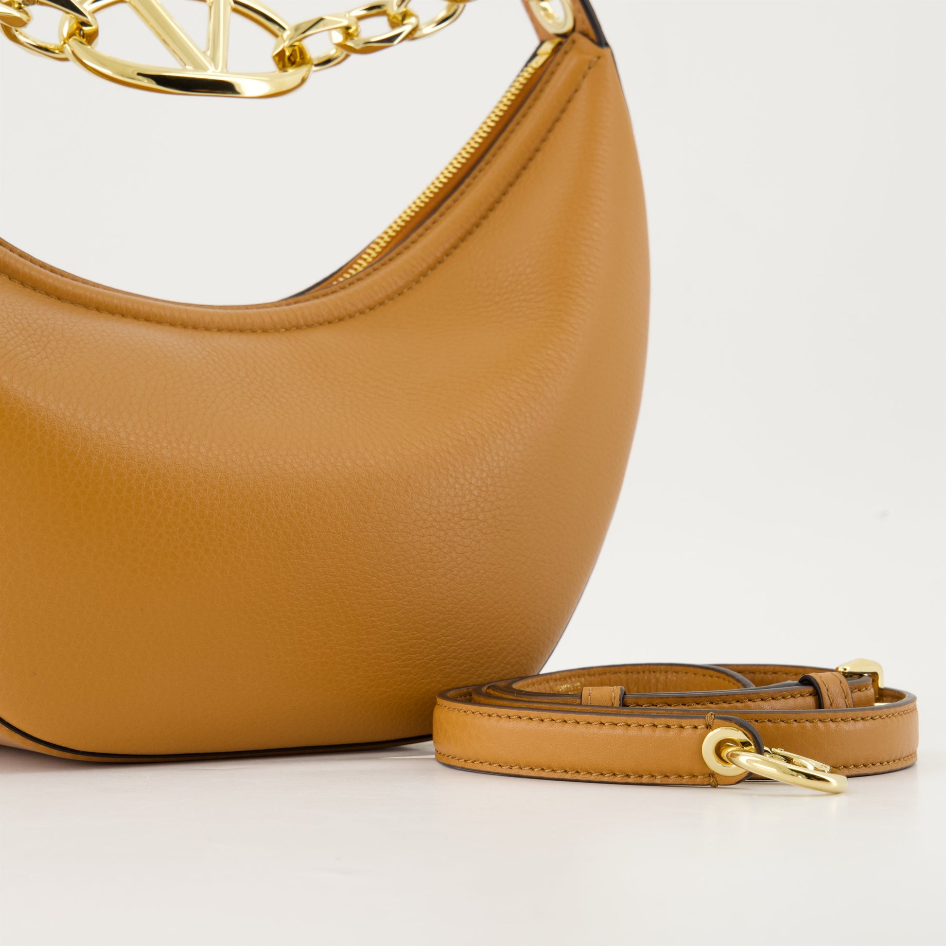 VLogo Moon, Valentino Garavani bag, brown leather hobo, luxury handbag, fashion accessory