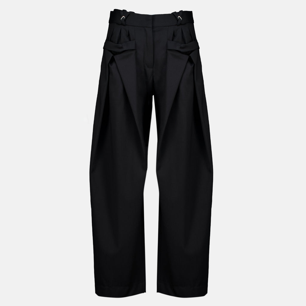 Black Wide-Leg Wool Pants