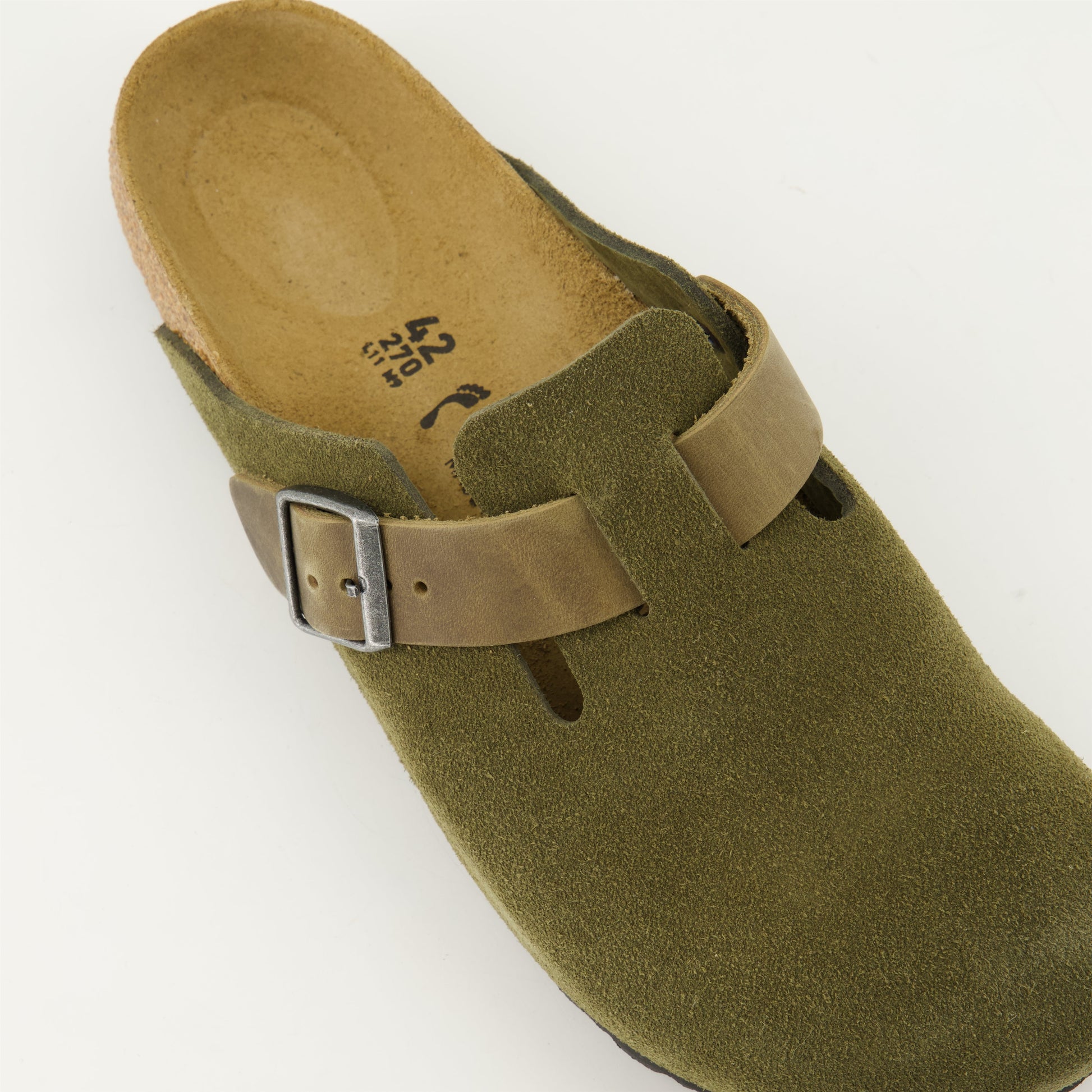 Khaki mules, Boston Mules, Birkenstock footwear, men's shoes, sophisticated comfort