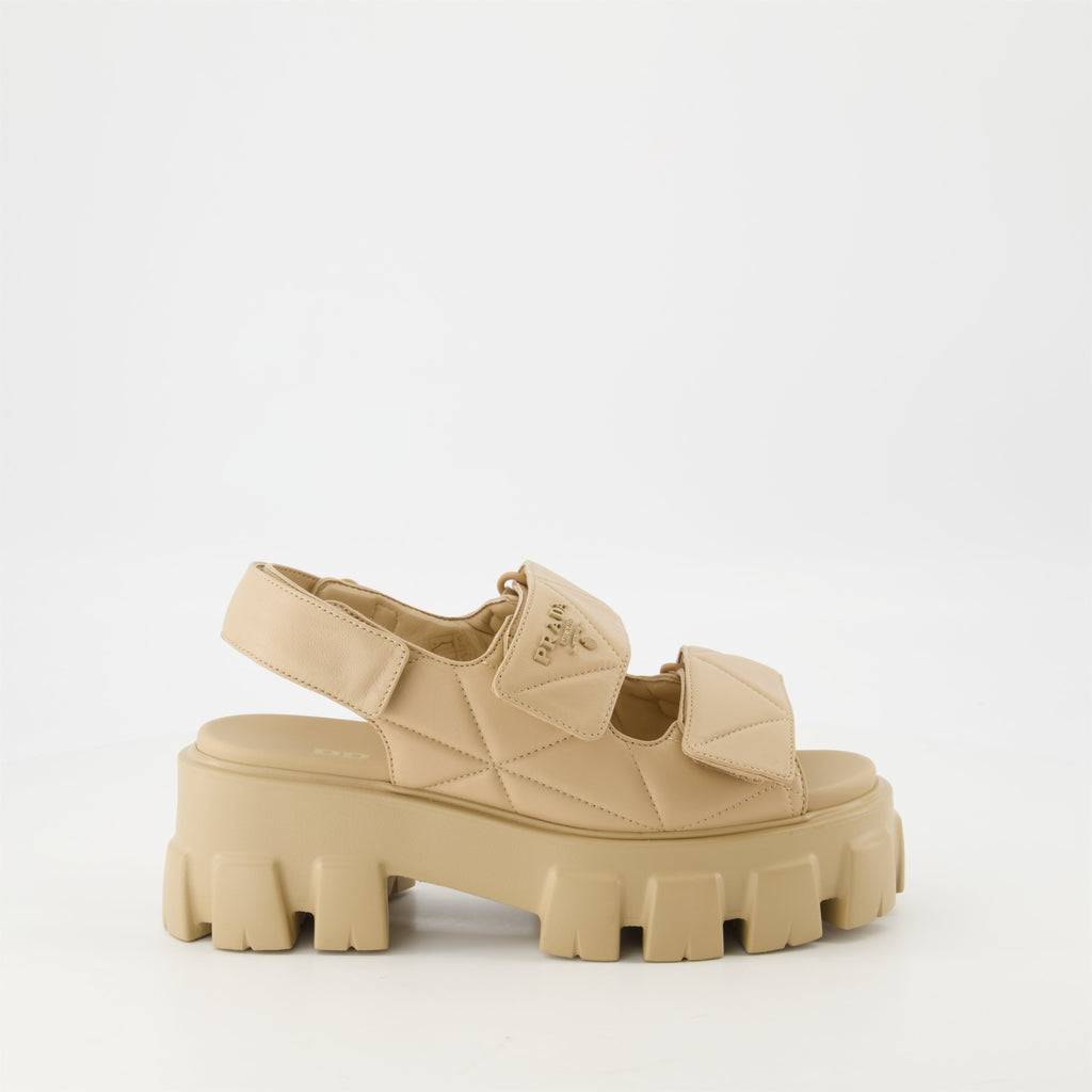 quilted leather sandals, Prada sandals, summer footwear, adjustable sandals, casual style