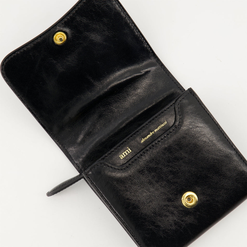 black leather wallet, AMI Paris, grained leather, practical wallet, stylish accessory