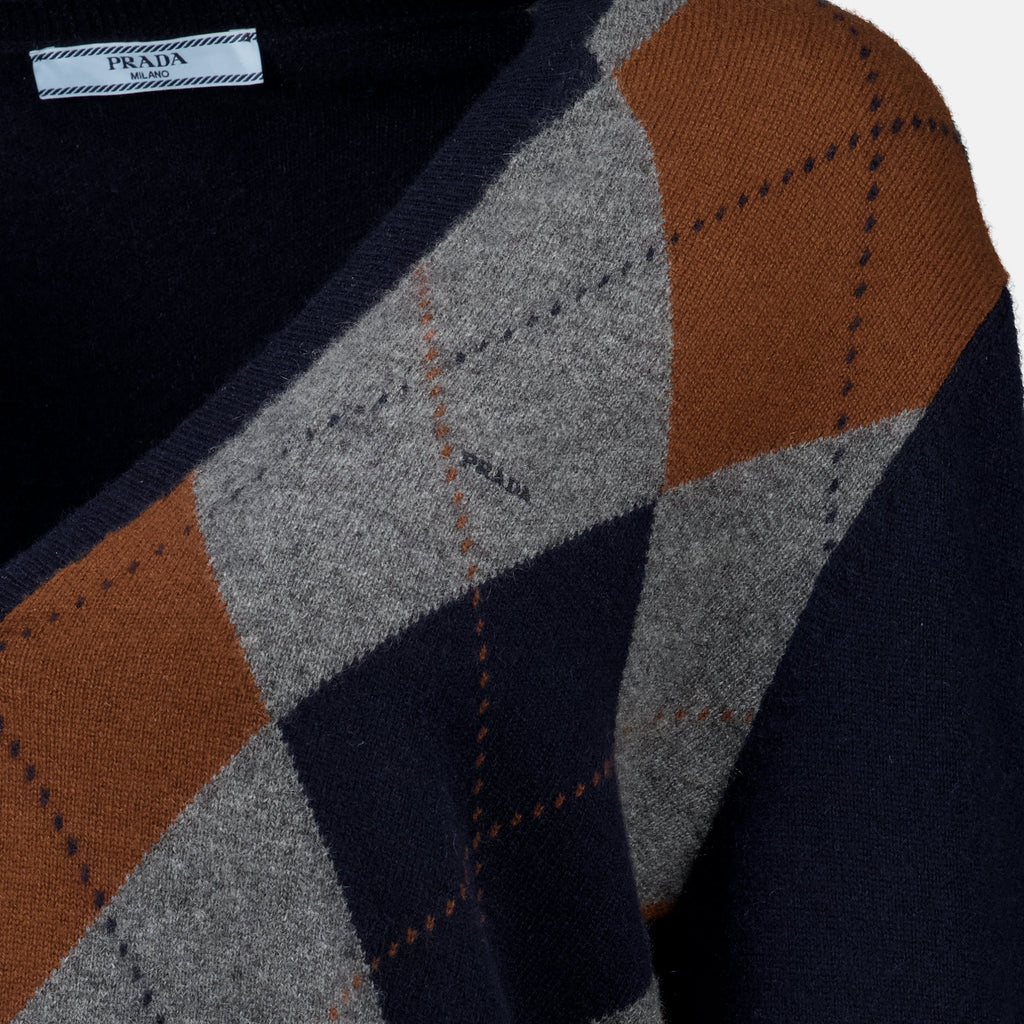 Navy Wool Check-Front Cardigan