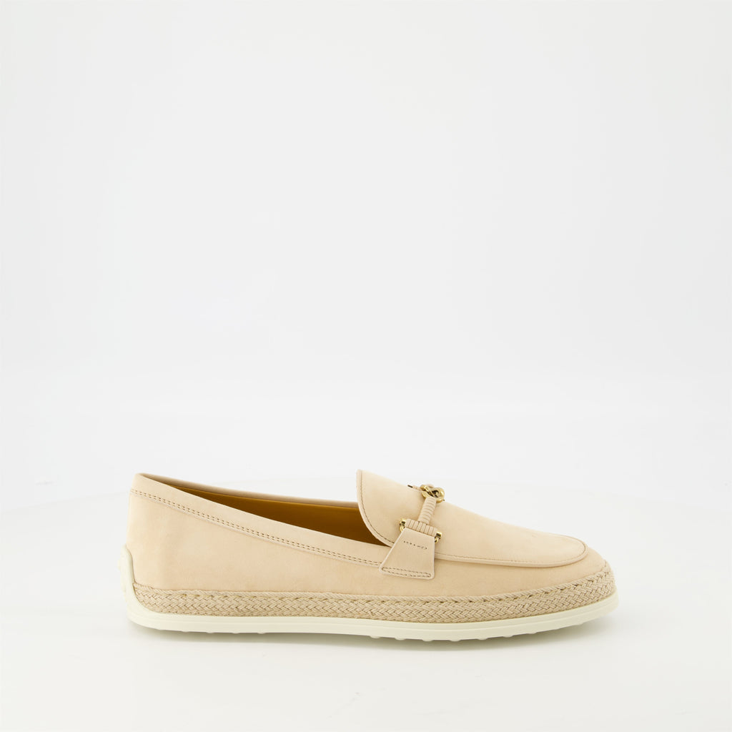 suede moccasins, Tod's footwear, artisanal footwear, beige moccasins, stylish slip-on shoes