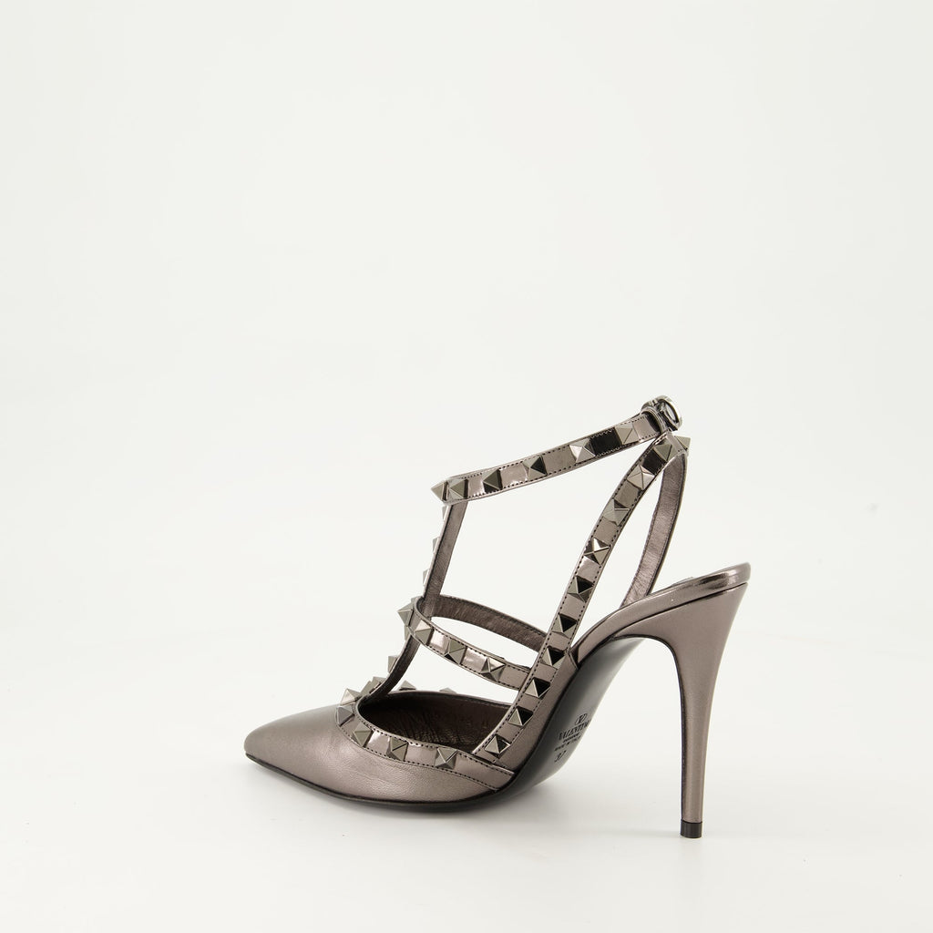Valentino, Rockstud Heels, Silver Shoes, Luxury Fashion, Pointed Heels