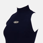 Vestido Canelado de Cuello Alto