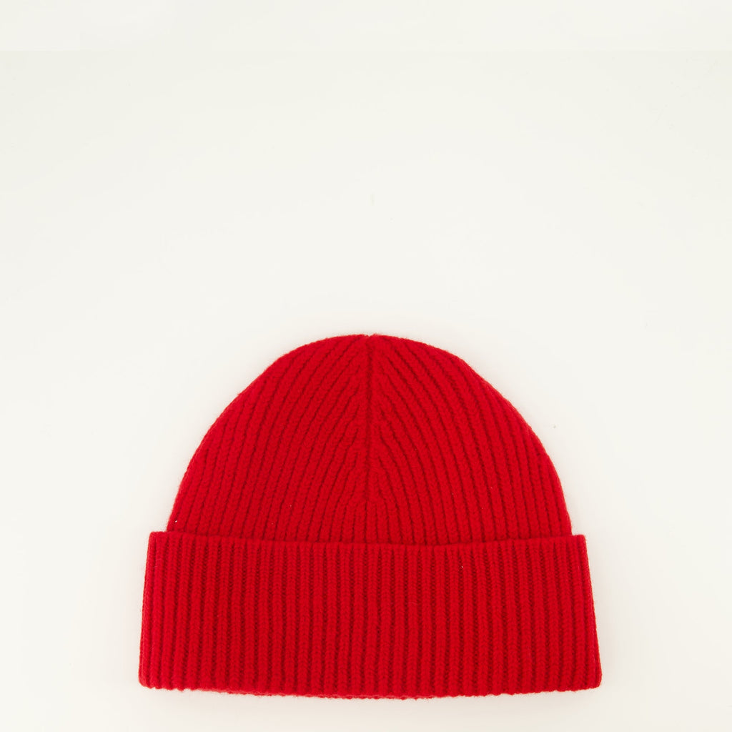 Red Ribbed Wool Beanie