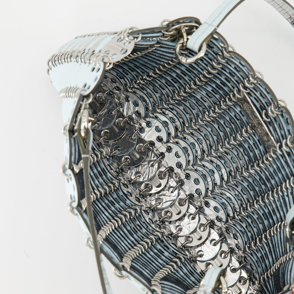 reversible blue bag, 1969 collection, Rabanne accessories, cowhide leather bag, elegant handbag