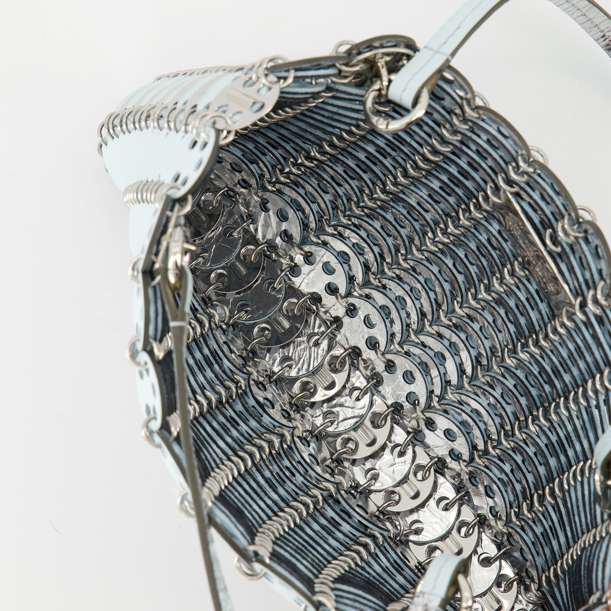 reversible blue bag, 1969 collection, Rabanne accessories, cowhide leather bag, elegant handbag