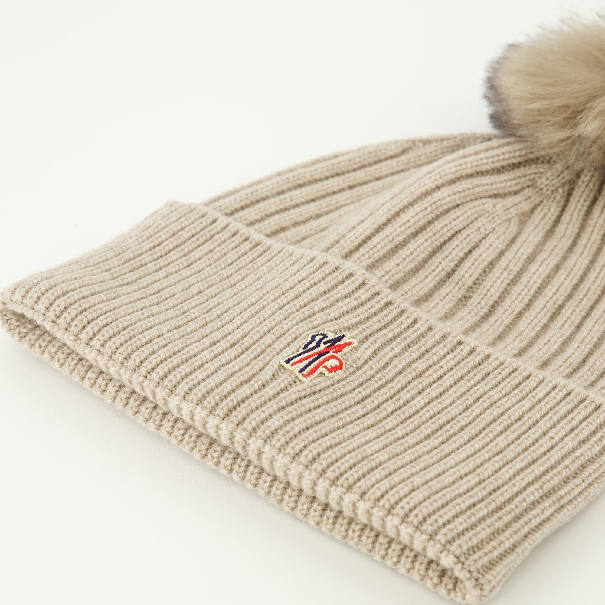 Moncler Grenoble beanie, cashmere beanie, beige pompom hat, autumn accessories, luxury winterwear