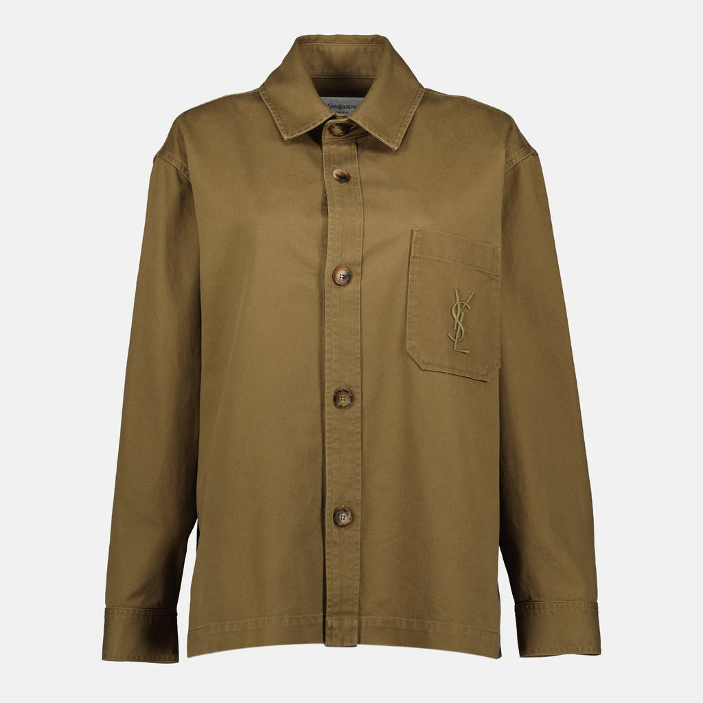 Saint Laurent shirt, gabardine shirt, khaki shirt, cotton linen shirt, women's fashion