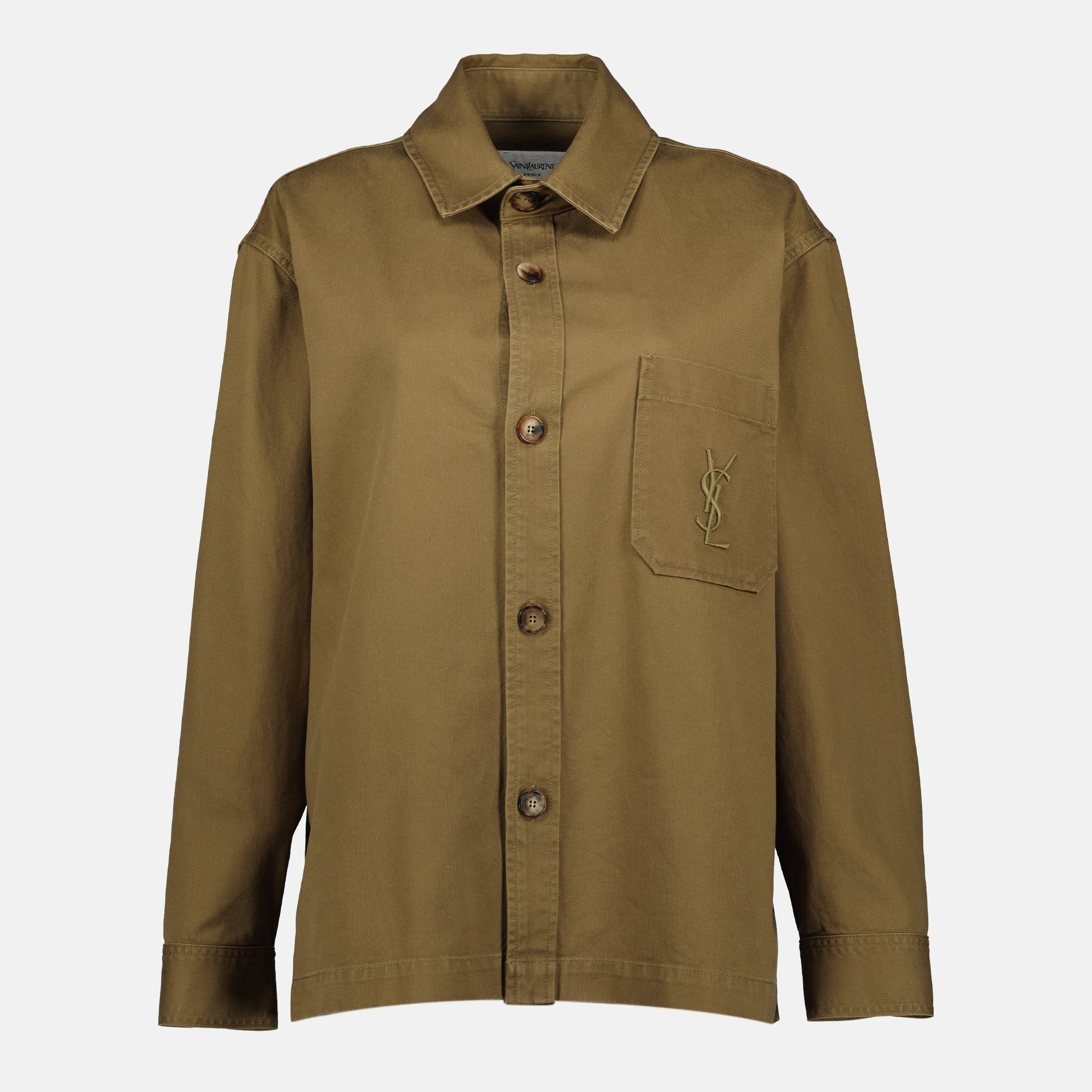 Saint Laurent shirt, gabardine shirt, khaki shirt, cotton linen shirt, women's fashion