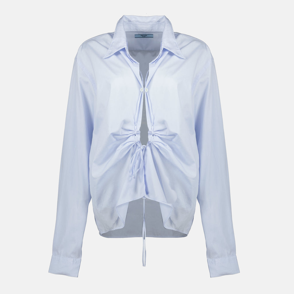 Prada shirt, blue cotton shirt, women's clothing, luxury fashion, refined design