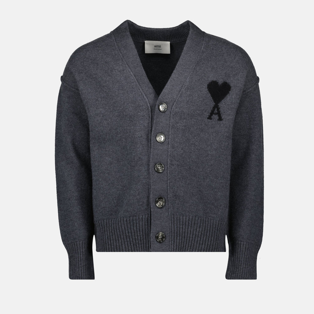 Ami de Coeur cardigan, Ami Paris, wool cardigan, dark gray cardigan, unisex sweater