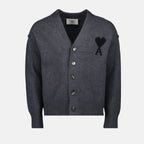 Ami de Coeur cardigan, Ami Paris, wool cardigan, dark gray cardigan, unisex sweater