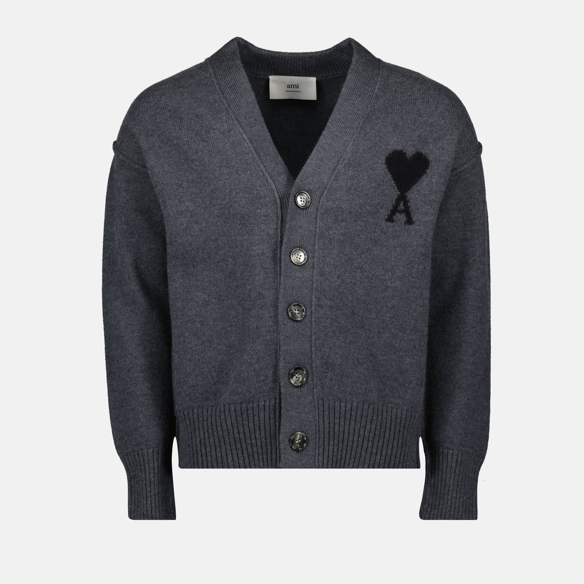 Ami de Coeur cardigan, Ami Paris, wool cardigan, dark gray cardigan, unisex sweater