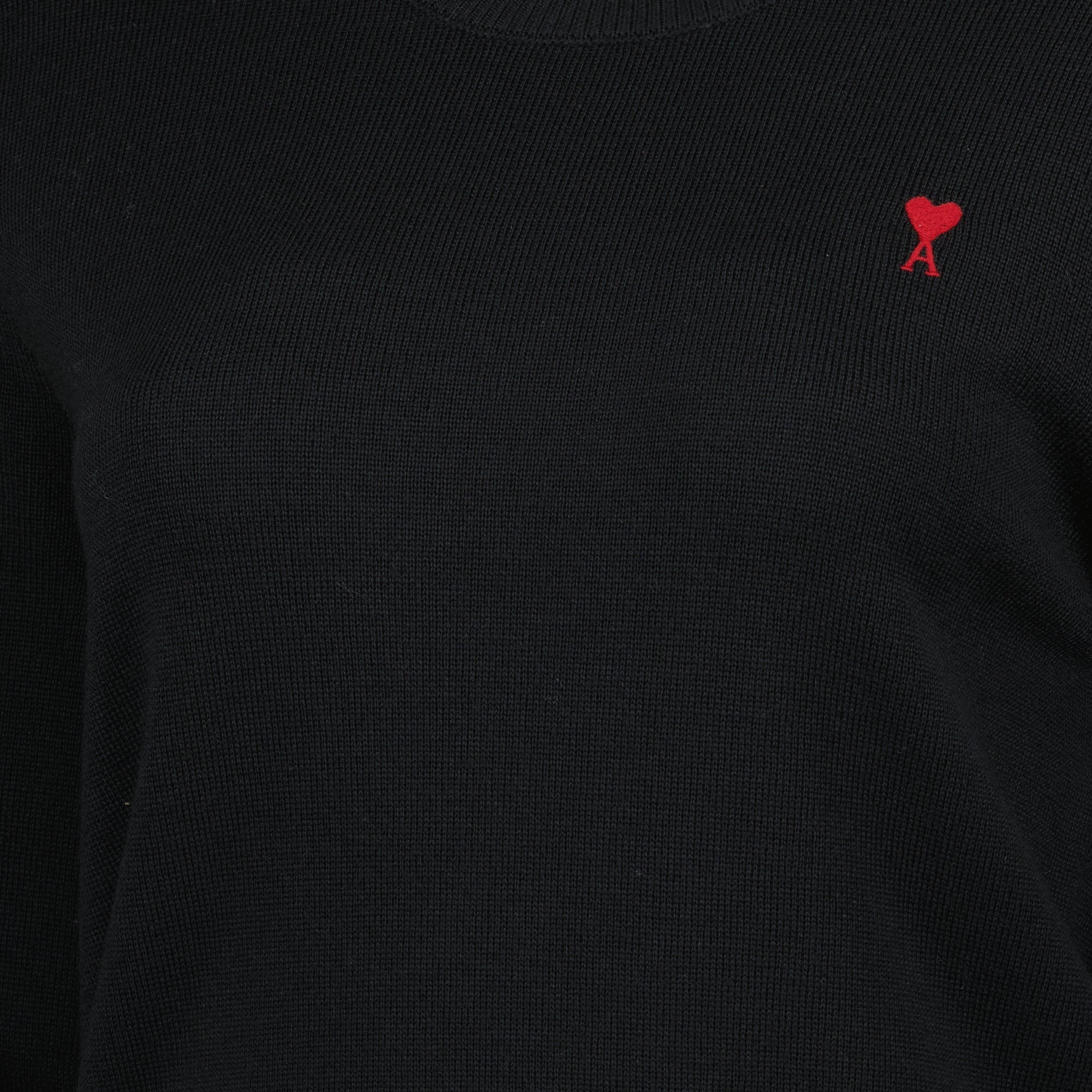 Image of Ami de Coeur Black Sweater by Ami PARIS for Women - Season Autumn-Winter 2025 - Product detail view 3