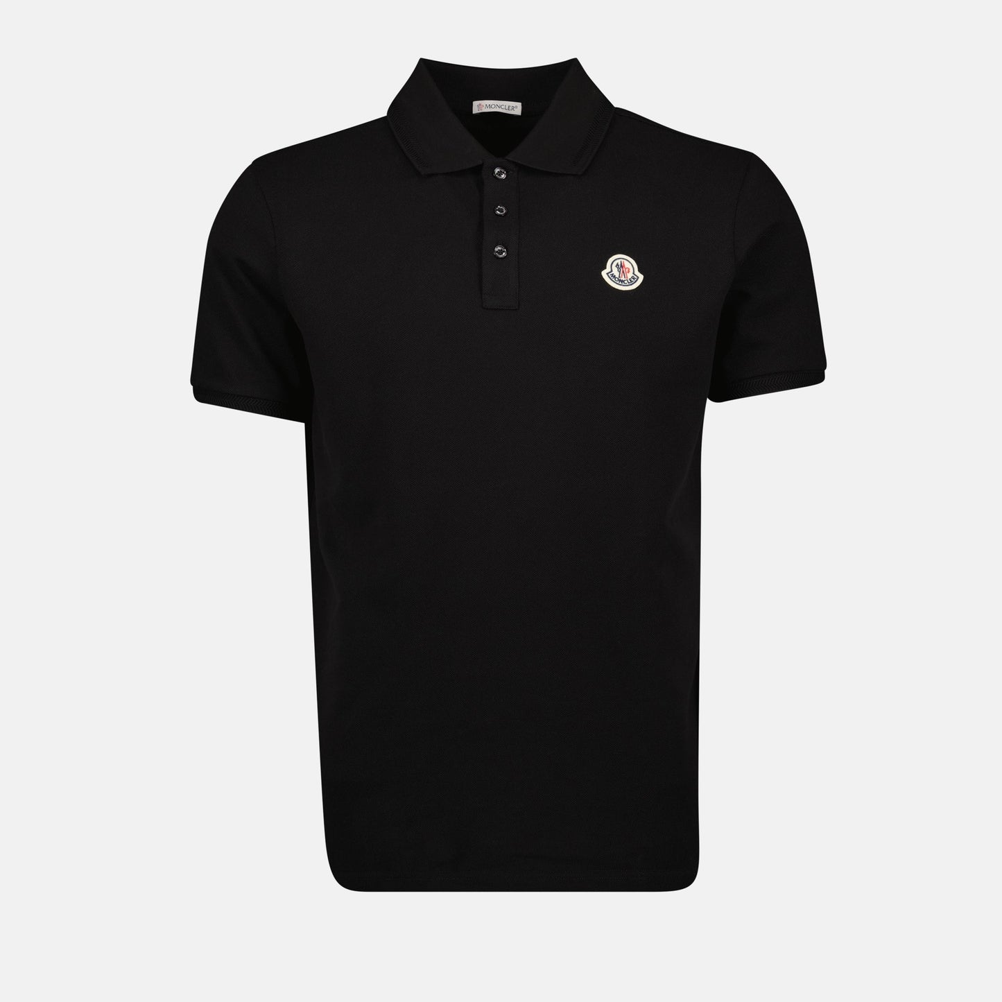 Moncler polo shirt, black logo polo, cotton piqué, Autumn-Winter 2024, classic collar