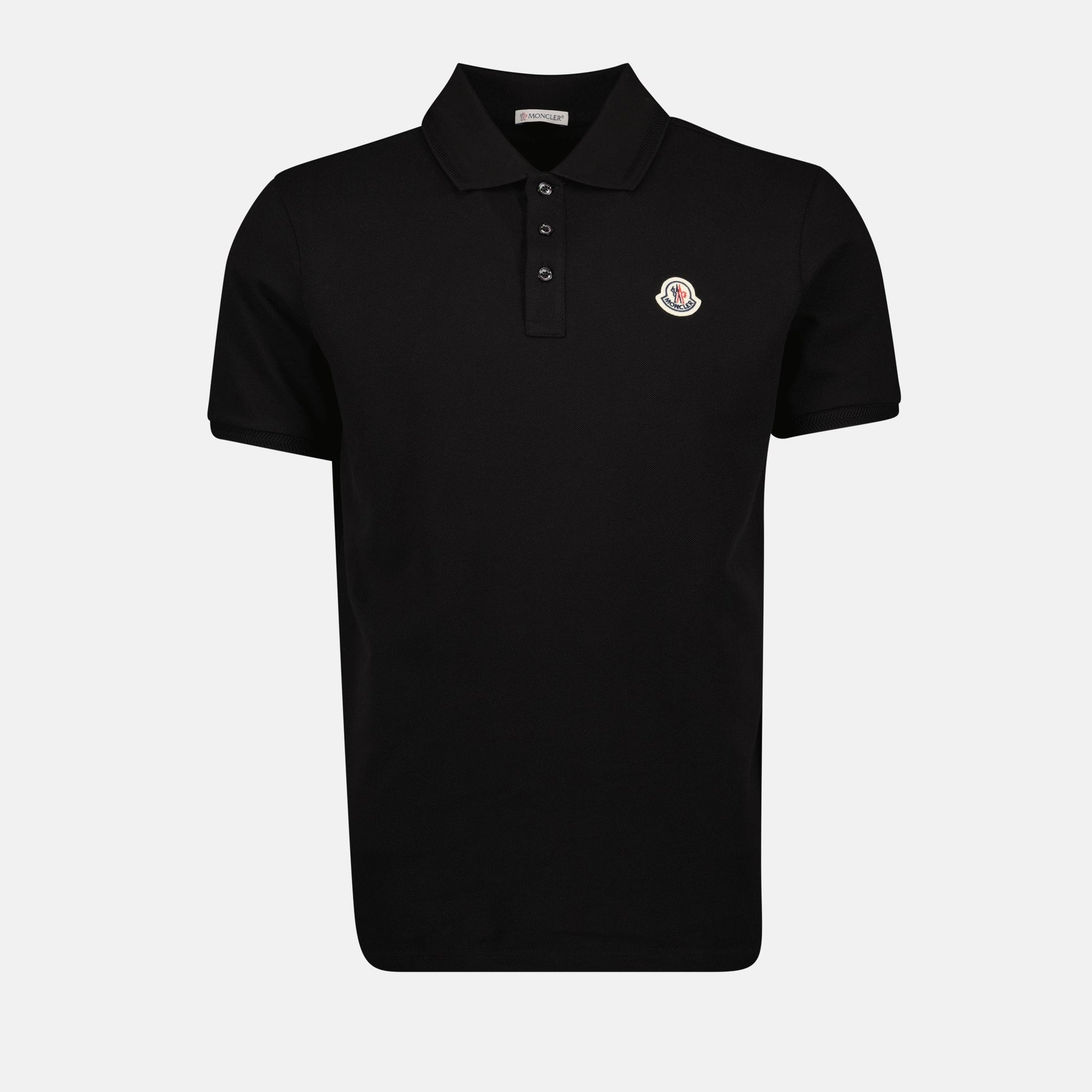 Moncler polo shirt, black logo polo, cotton piqué, Autumn-Winter 2024, classic collar