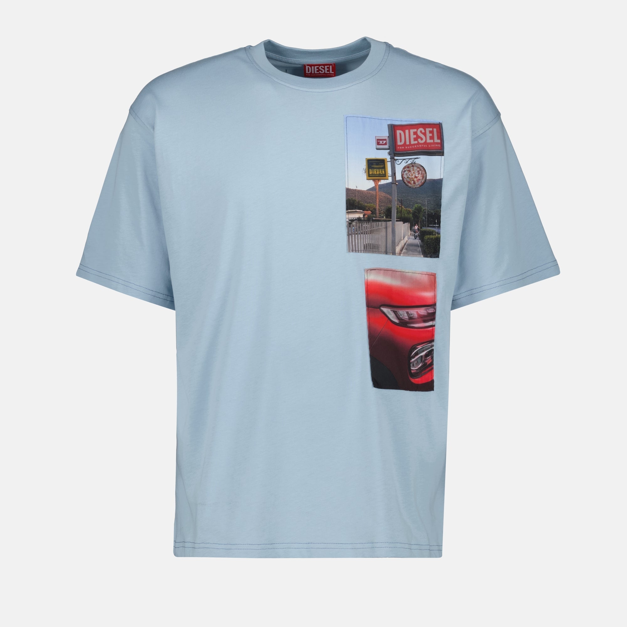 Diesel T-shirt, oversized fit, blue cotton t-shirt, Autumn-Winter 2025, men's fashion